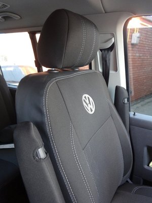 Авточехлы (кожзам и ткань, Premium) Полный салон и передние (2 и 1) для Volkswagen T5 Caravelle 2004-2010 гг 17291 фото